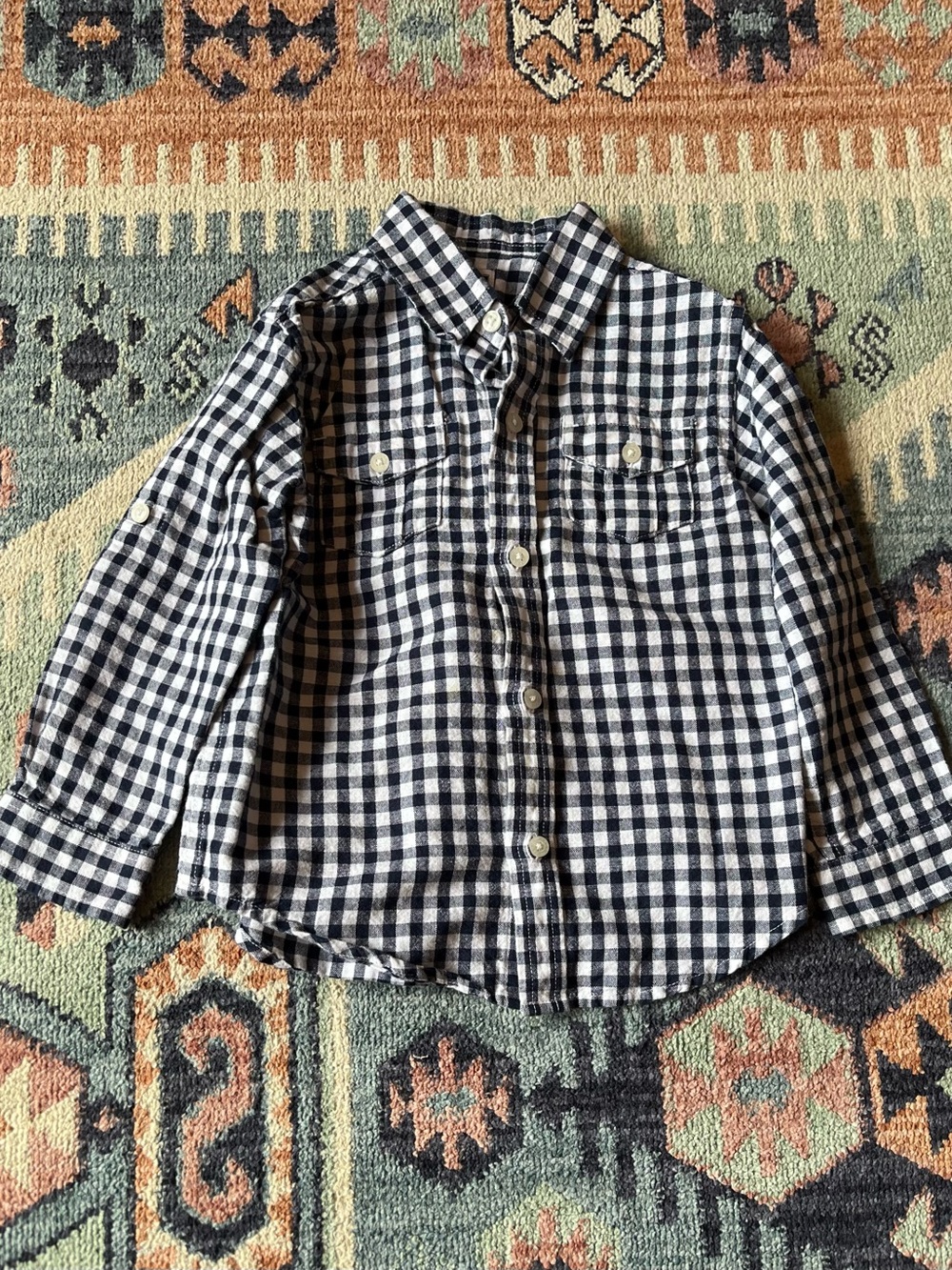 Janie and Jack 3T Navy and White Gingham Button-Down Shirt